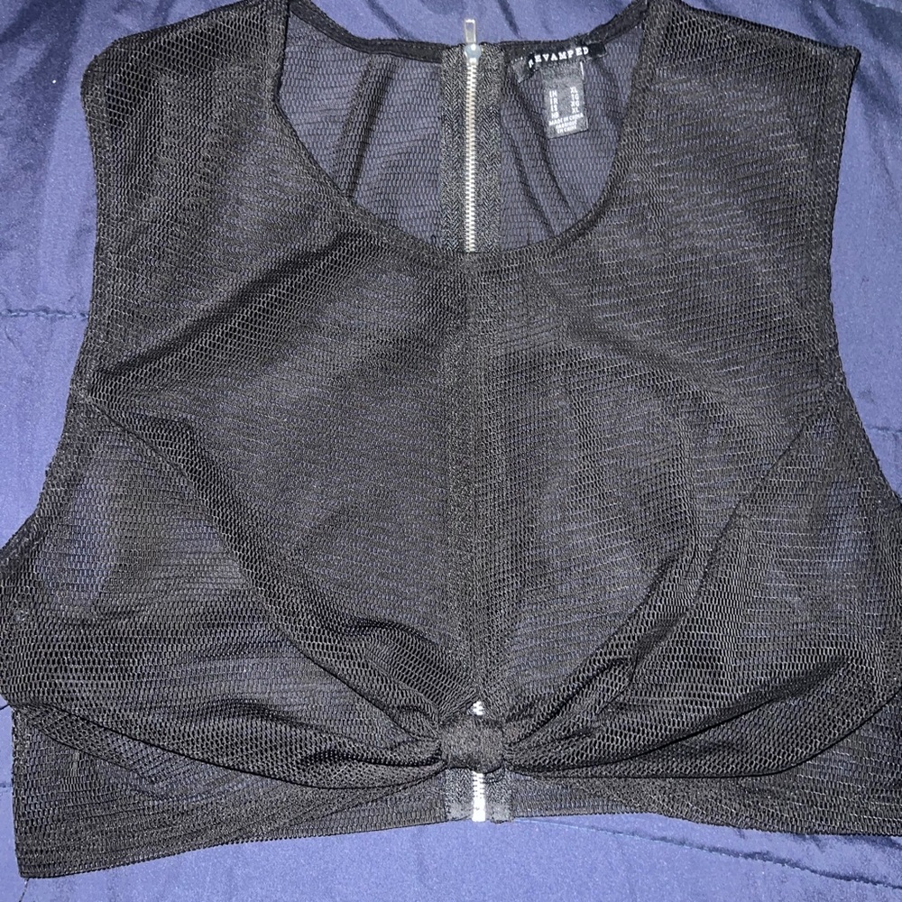 Trendy Black Mesh Crop Top